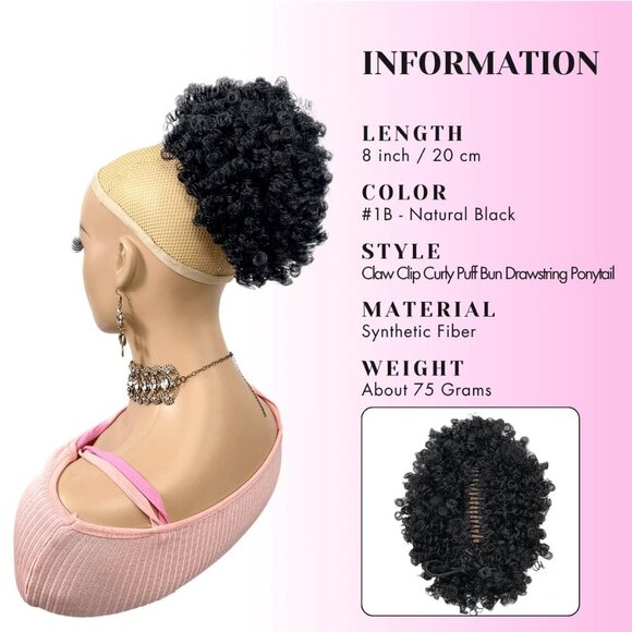 Afro Kinky Curl Ponytail Synthetic Hair Clip-In Messy Bun Black Women Style main image 5